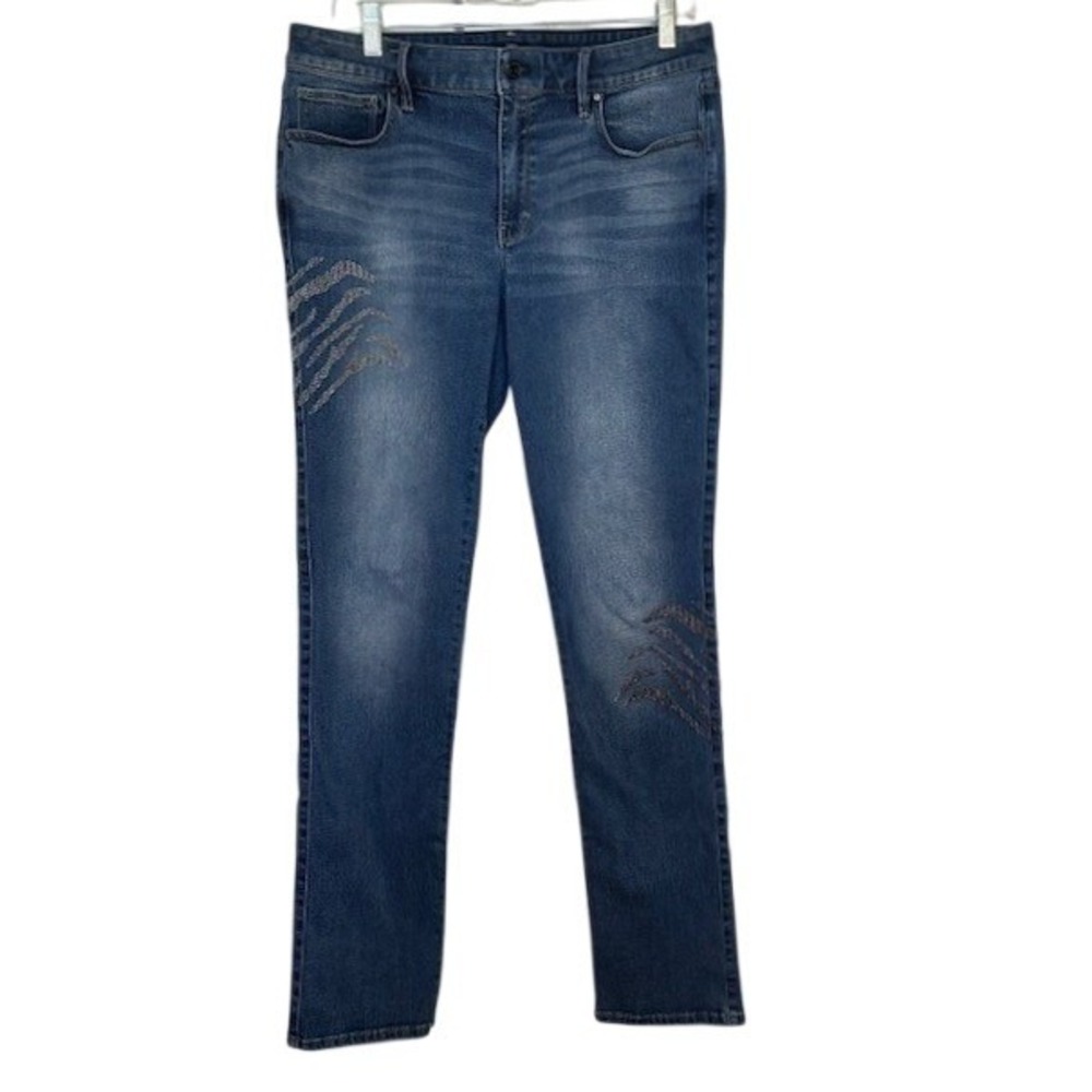 White House Black Market Women's Stretch Denim Beaded Slim Ankle Jeans Size 12